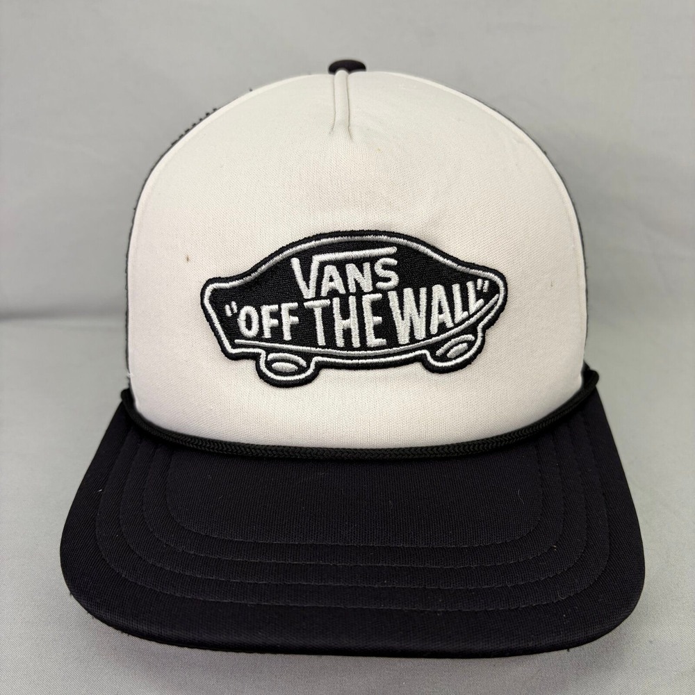 Vans Trucker Hat Off The Wall Mens OSFA Black White Mesh Snapback Cap